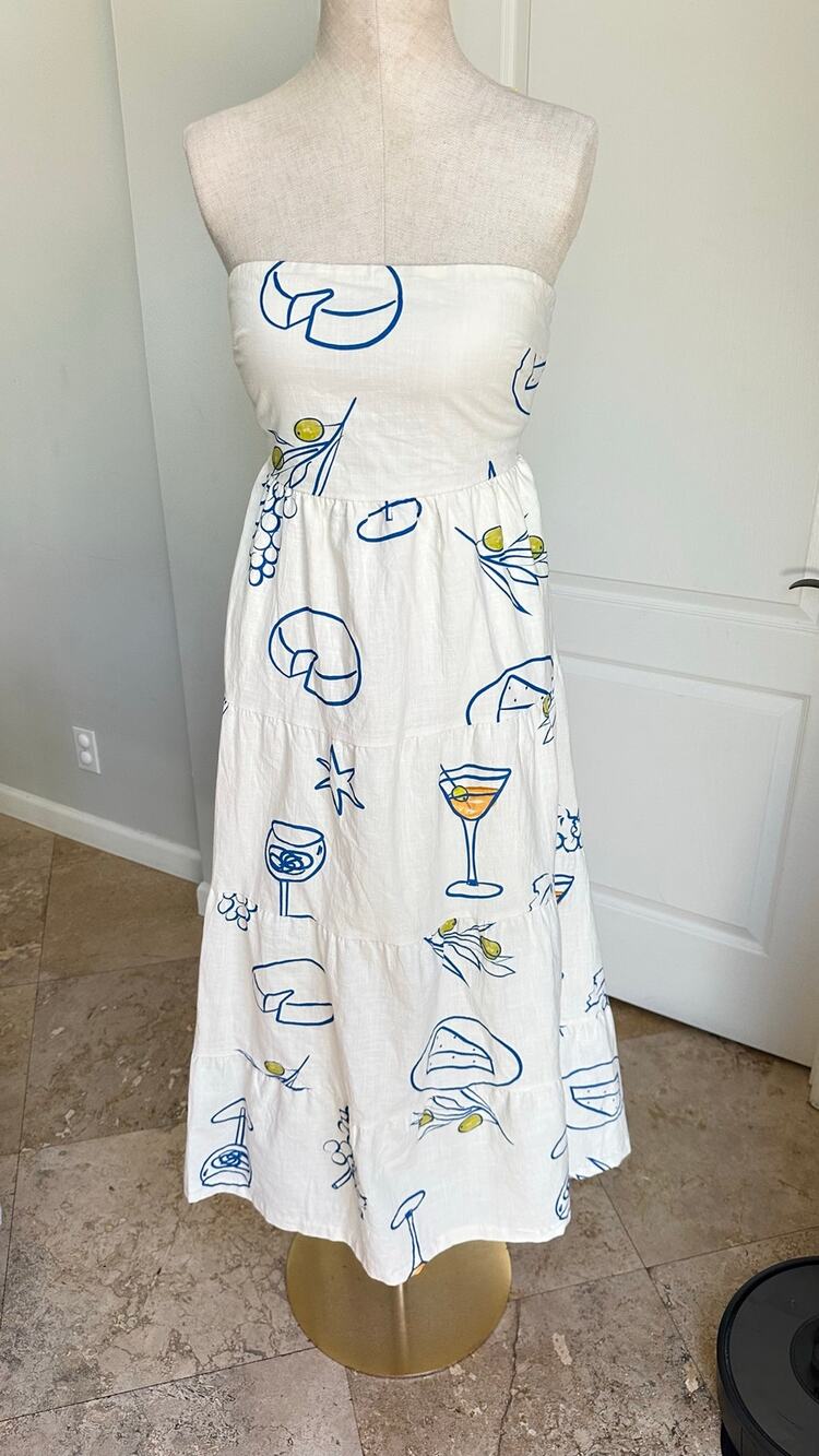 Nomad Surf Shop Sea of Love Strapless Tiered Dress - Martini Print - Size Medium